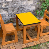 Children's wooden and formica desk and sled chairs 1970