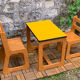 Children's wooden and formica desk and sled chairs 1970