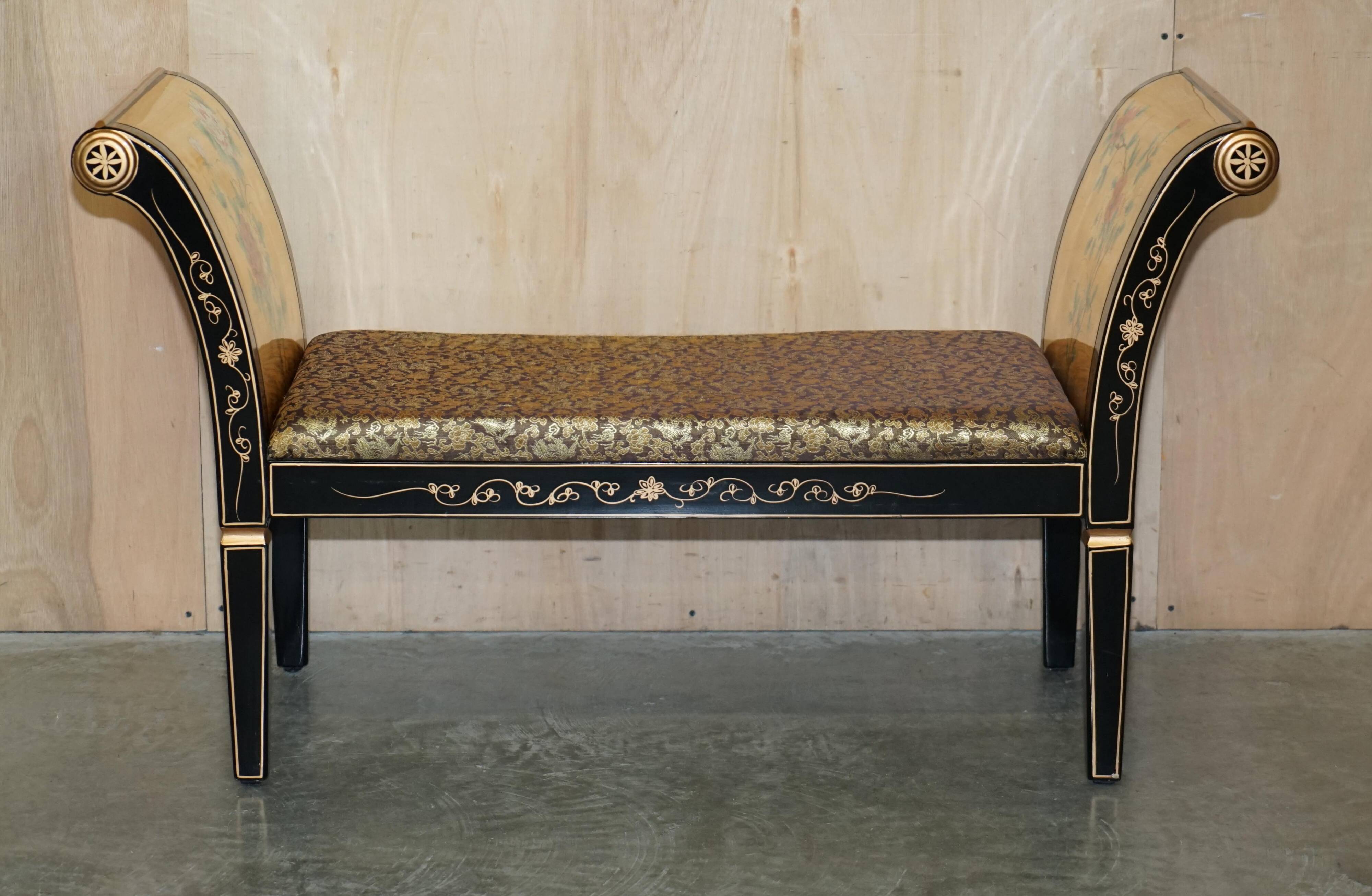 Ancient Chinese bench carved with Geisha in mother-of-pearl and steatite.
