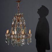 Antique chandelier in gilded iron and glass, Italy, 20th century