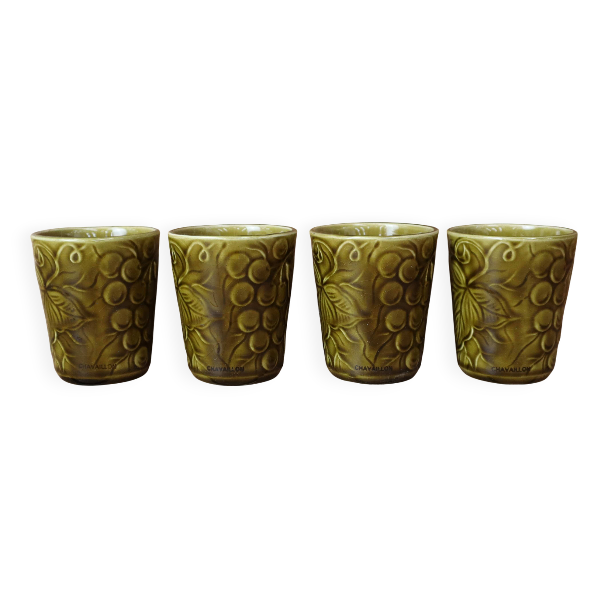 4 olive green ceramic cups Sarreguemines