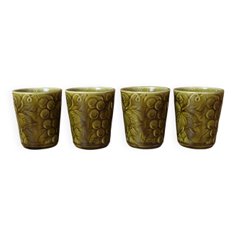 4 olive green ceramic cups Sarreguemines