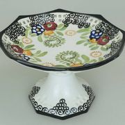 octagonal art deco BOWL footed bowl schramberg majolika 1920s hand-painted decor