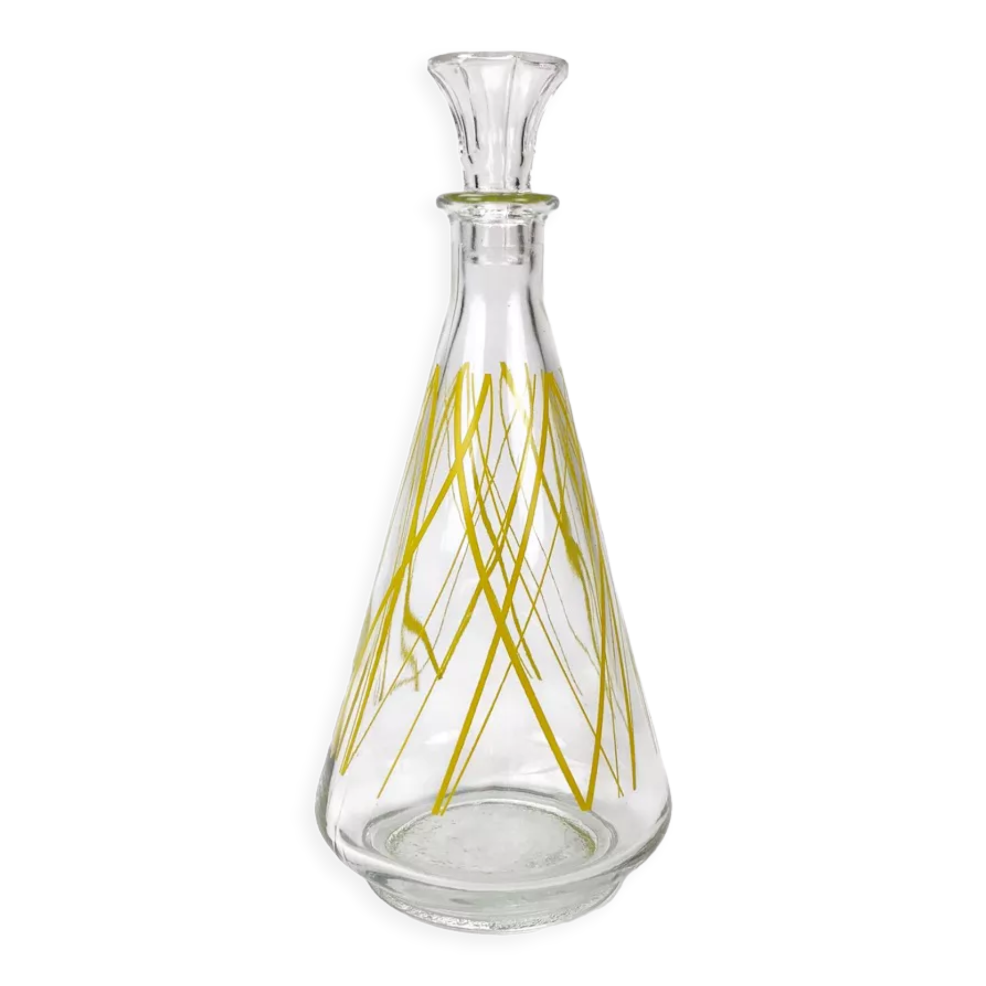 Conical glass decanter graphic pattern 60s