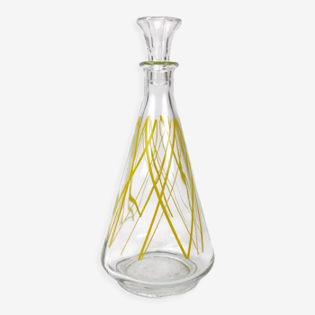 Conical glass decanter graphic pattern 60s