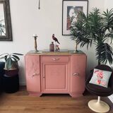 Art deco sideboard revamped powder pink, marble top, chrome handles, vintage shabby chic