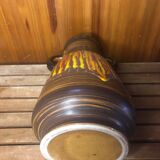 Old Vase With Handles ST CLÉMENT France Ceramic Brown & Orange Vintage #A412