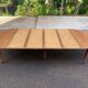 Round extendable banquet table stripped in solid mahogany with 4 extensions, 19th century.