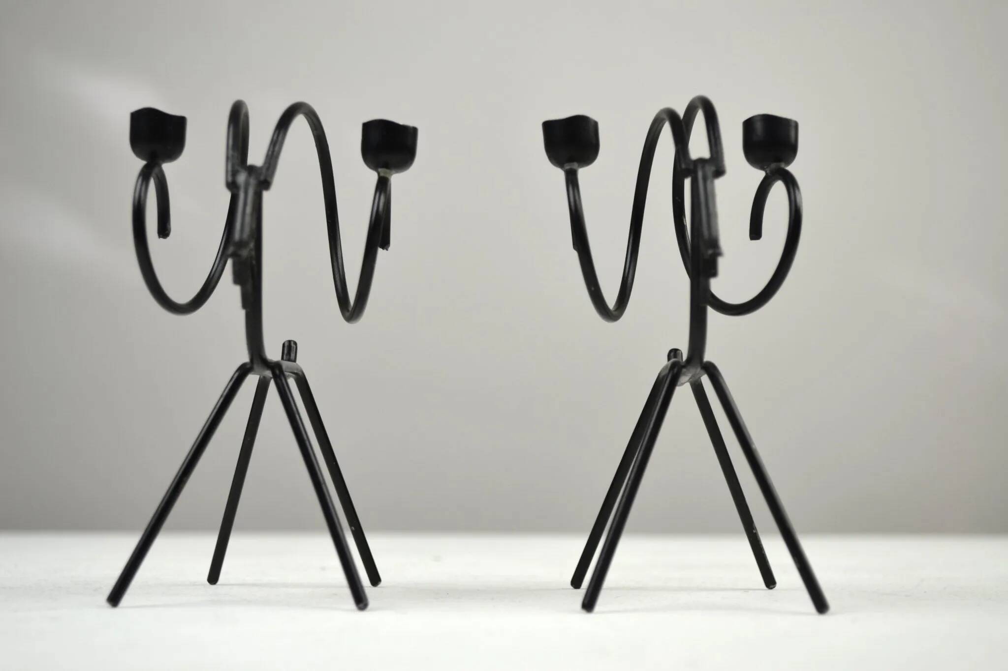 Pair of Black Metal Goat Candleholders — Gunnar Ander for Ystad-Metall, Sweden, 1960s