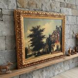 Dutch street scene oil painting in ornate frame signed Nijland