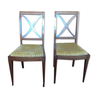 Pair of wooden and velvet chairs