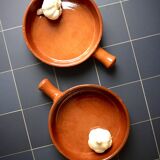 Two enameled terracotta fondue pots