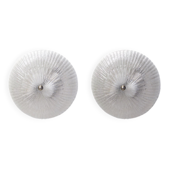 Pair of Postmodern Round Murano Glass Ceiling Lights or Sconces, Italy