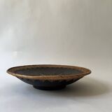 Large basket/trinket tray in blackened wood, wickerwork & mother-of-pearl