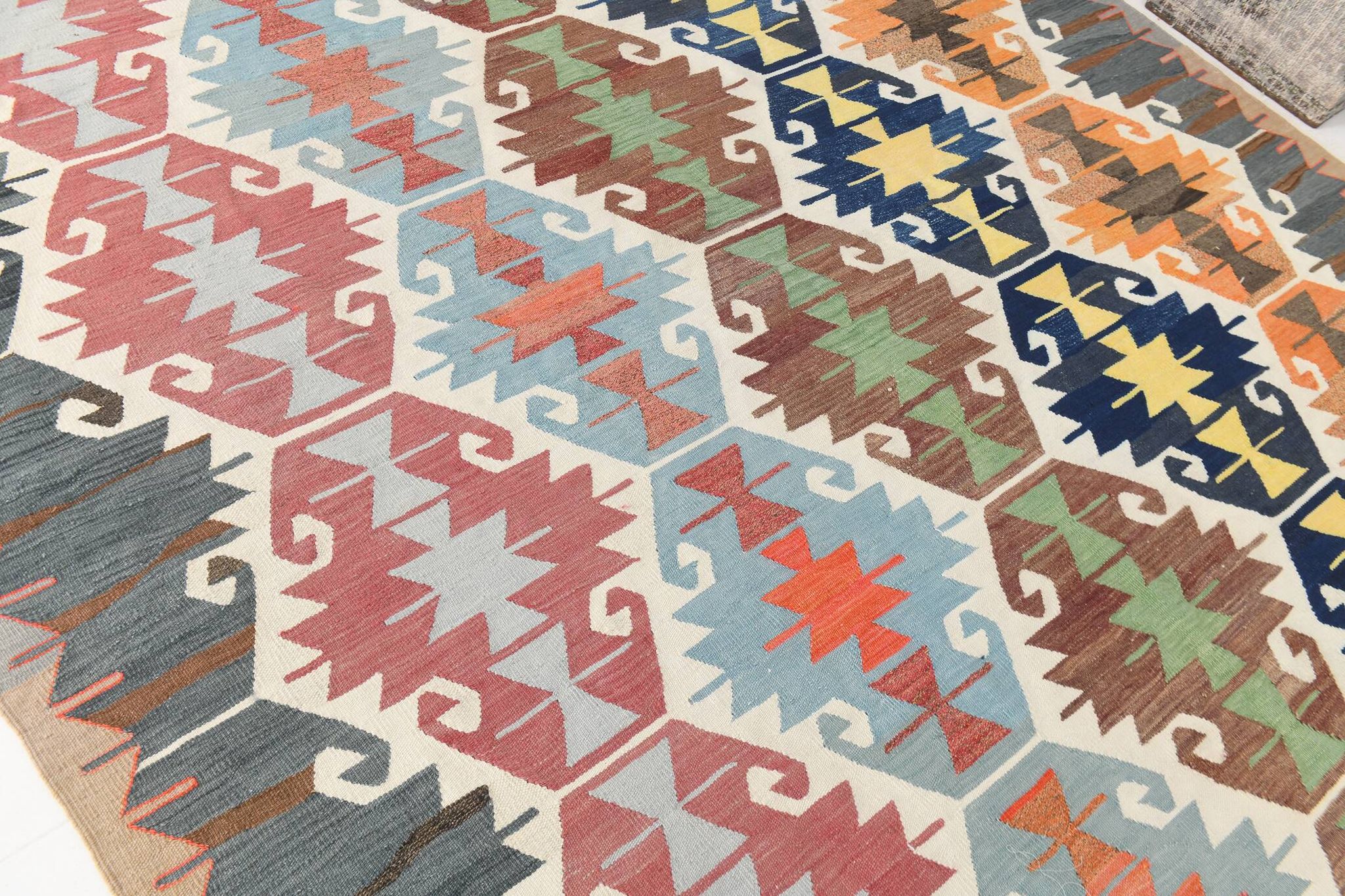 8x13 Geometric Style Kilim Rug, Turkish Vintage Kilim Rug, 253x370Cm