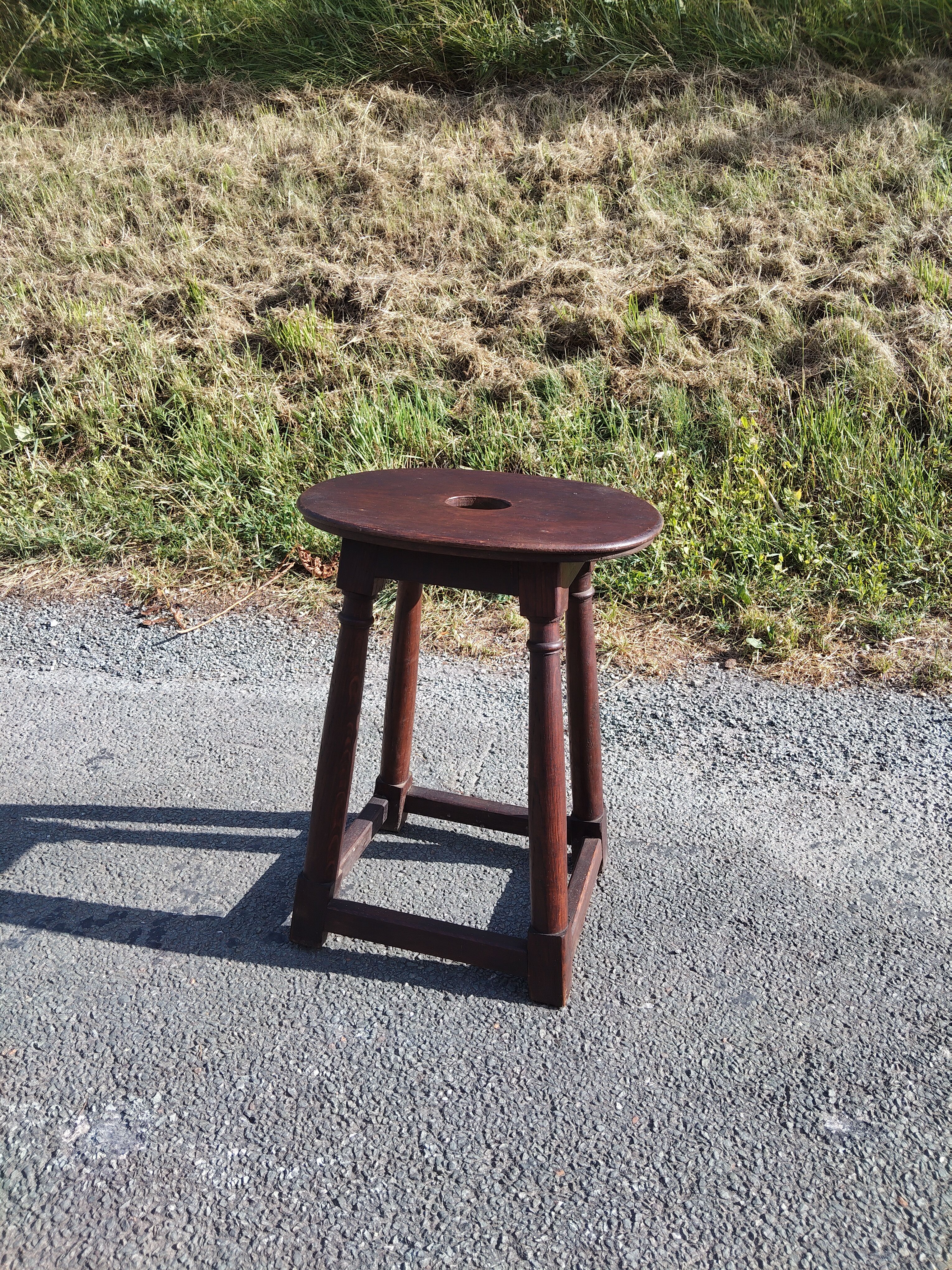 Antique church stool in solid oak