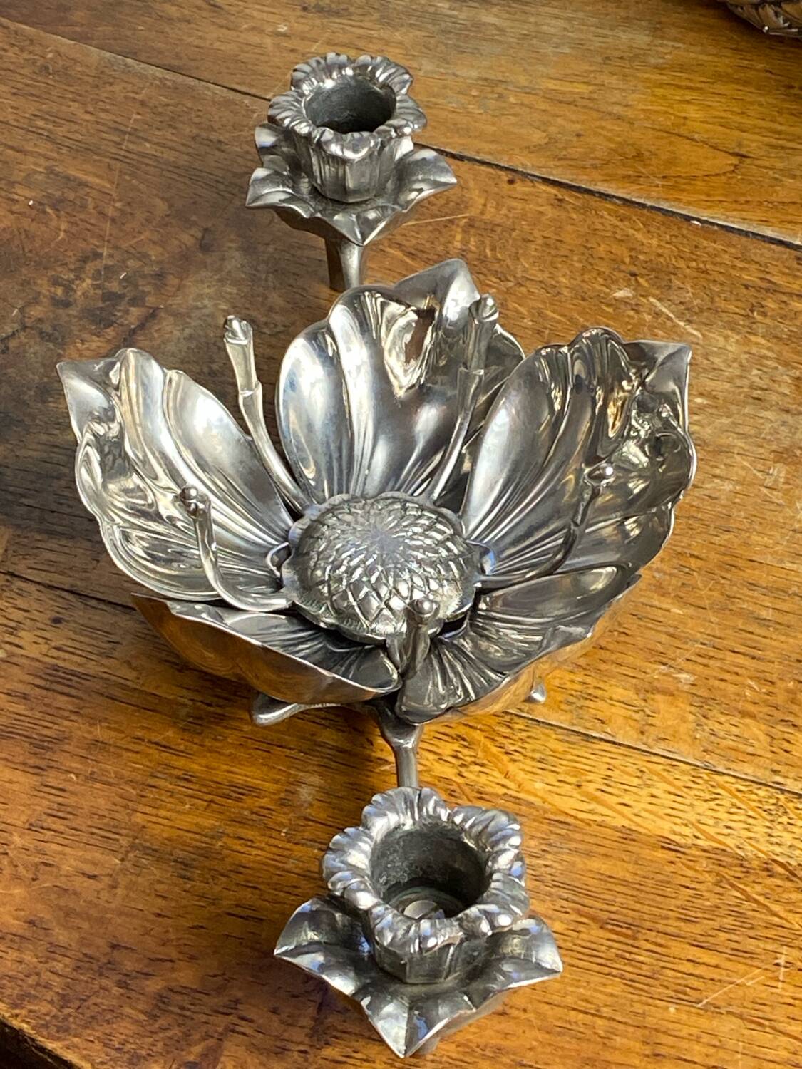 Flower candle holders, lotus ashtray with removable petals, 1960s.