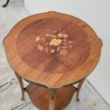 Selette pedestal side table Louis XV style with decorated marquetry and rosewood - 1900s