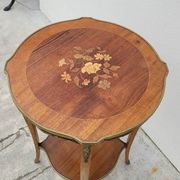 Selette pedestal side table Louis XV style with decorated marquetry and rosewood - 1900s