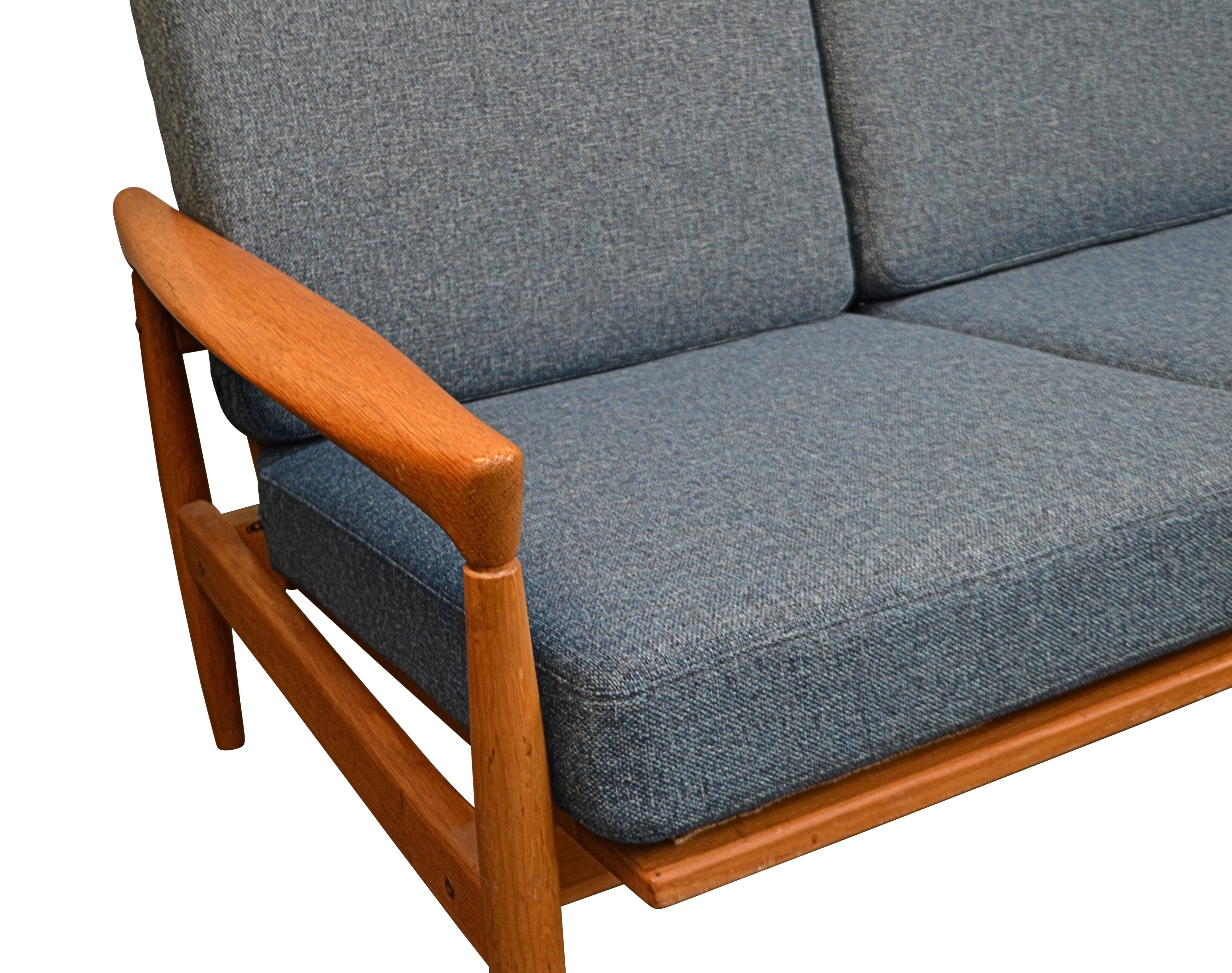 Vintage swedish design erik wørts oak 3-seater sofa