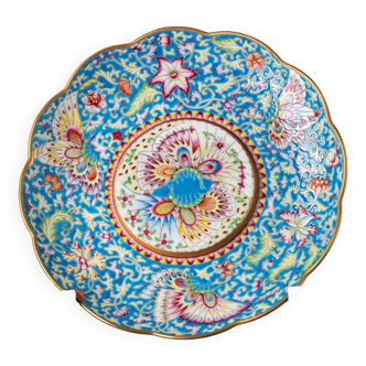 Qing Yongzheng Style Enamelled Porcelain Butterfly Floral Pattern Plate Classic Oriental Crafts