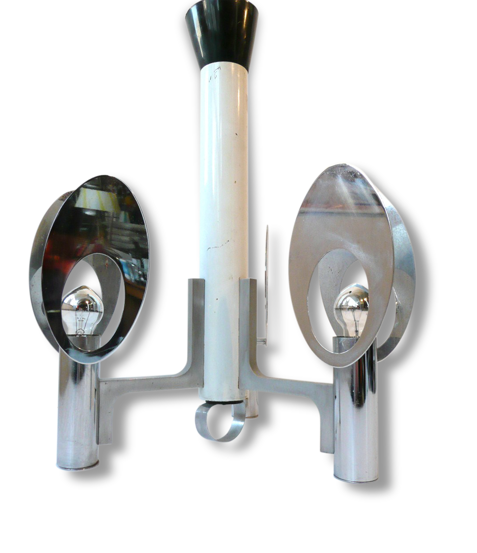Lamp ceiling light chandelier chrome and steel lacquered white vintage space age 70's seventies 1970