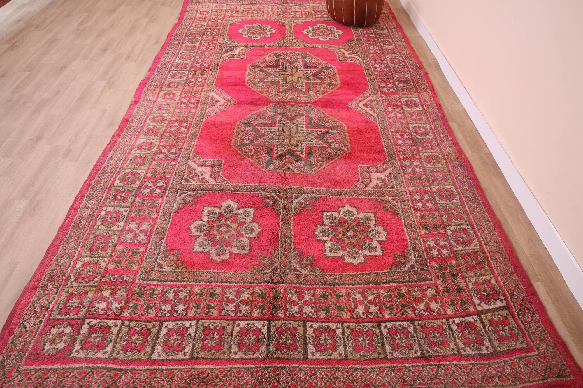 Pink Vintage Moroccan Rug 208 x 384 cm, Berber Wool Rug Handmade, Boho Rug