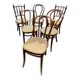 Set of 6 Thonet Fischel restaurant bistro chairs mismatch curved wood