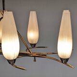 Eight-light chandelier in glass and brass, France circa 1960.