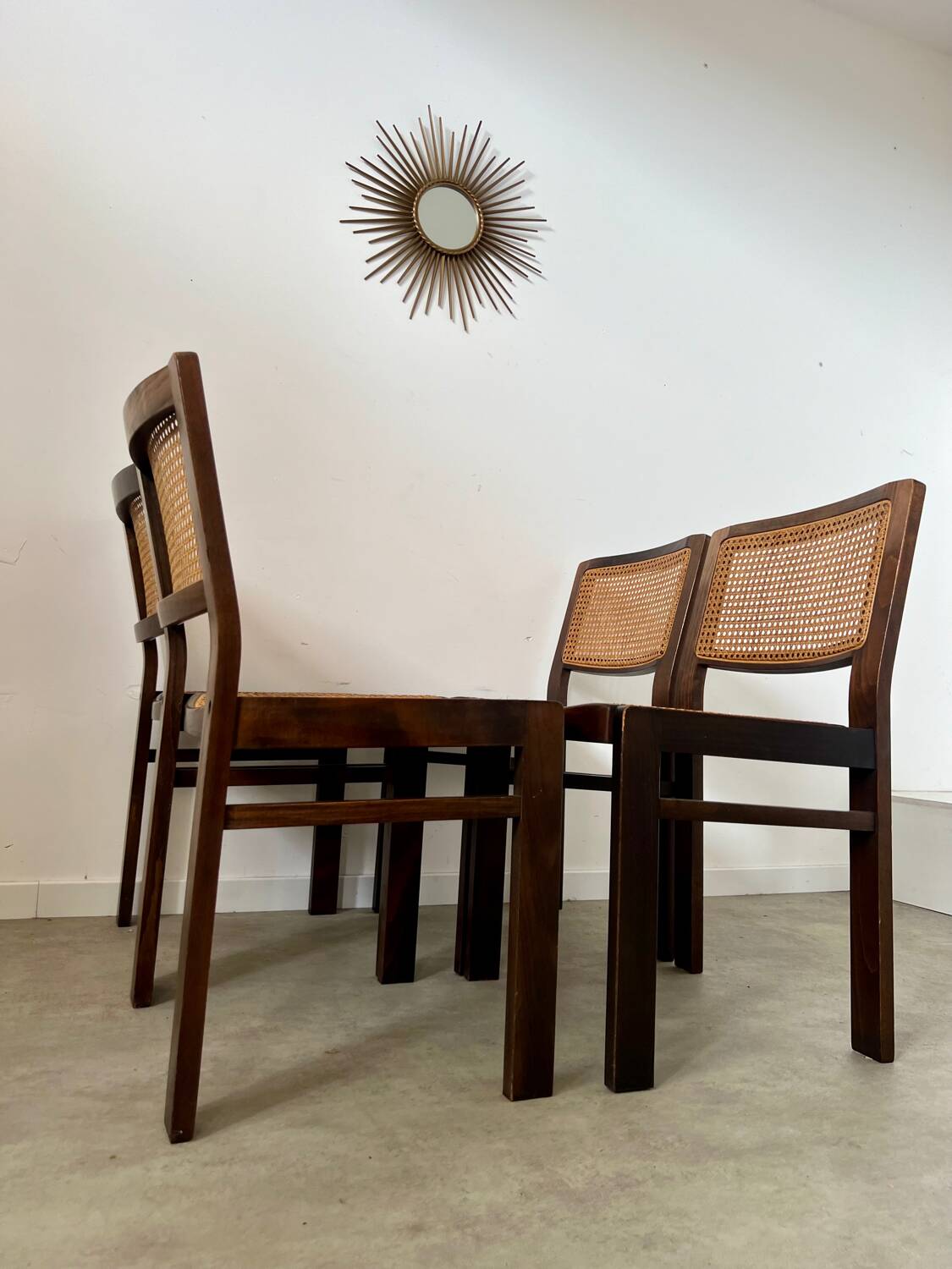 Lot 4 wooden and cane chairs Baumann design symphony model 70s vintage