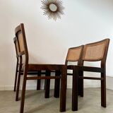 Lot 4 wooden and cane chairs Baumann design symphony model 70s vintage