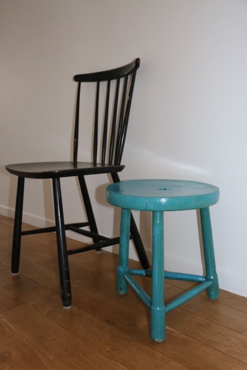 Blue wood tripod stool 400mm