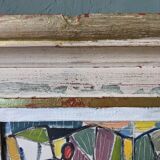 1951 Mid-Century Modern "Figures in Colour" Vintage Geometric Abstract Figurative Oil Painting, Fram