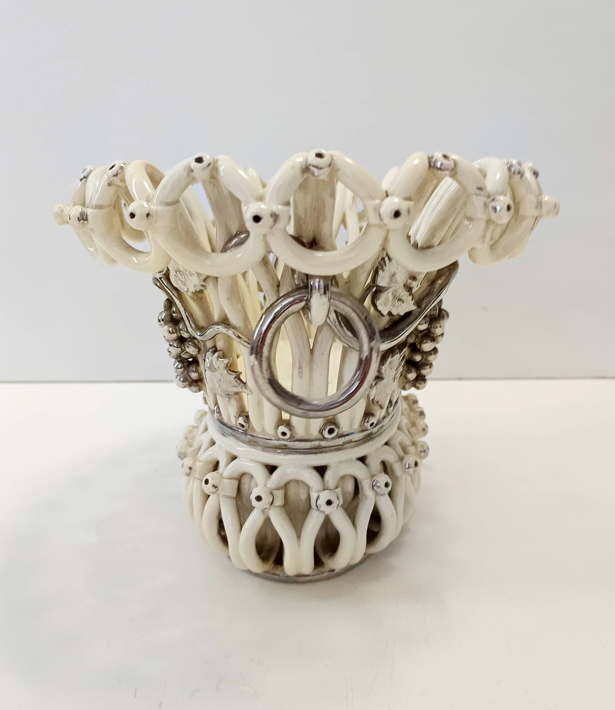 Creamy White Ceramic Fruit Bowl or Centerpiece by Charles de Boissimon