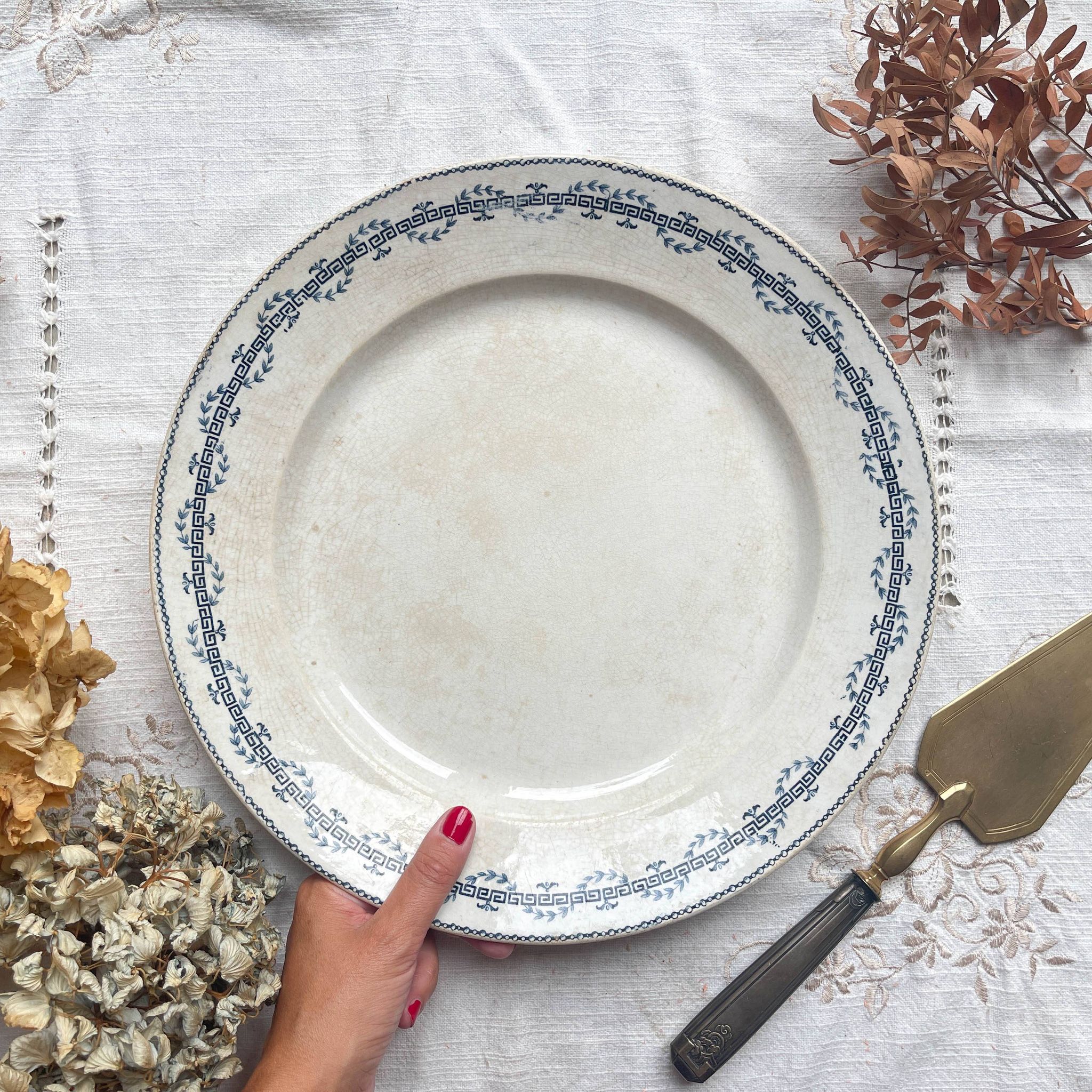 Vintage round ironstone dish, Gien Austerlitz model, made in France