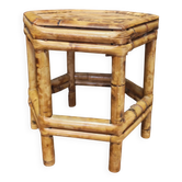Tabouret, table d'appoint en bambou brûlé vintage