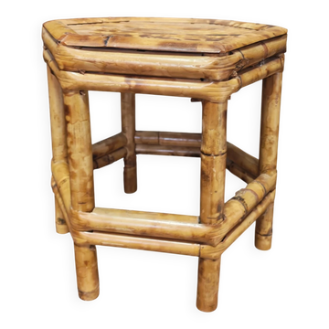 Vintage burnt bamboo side table