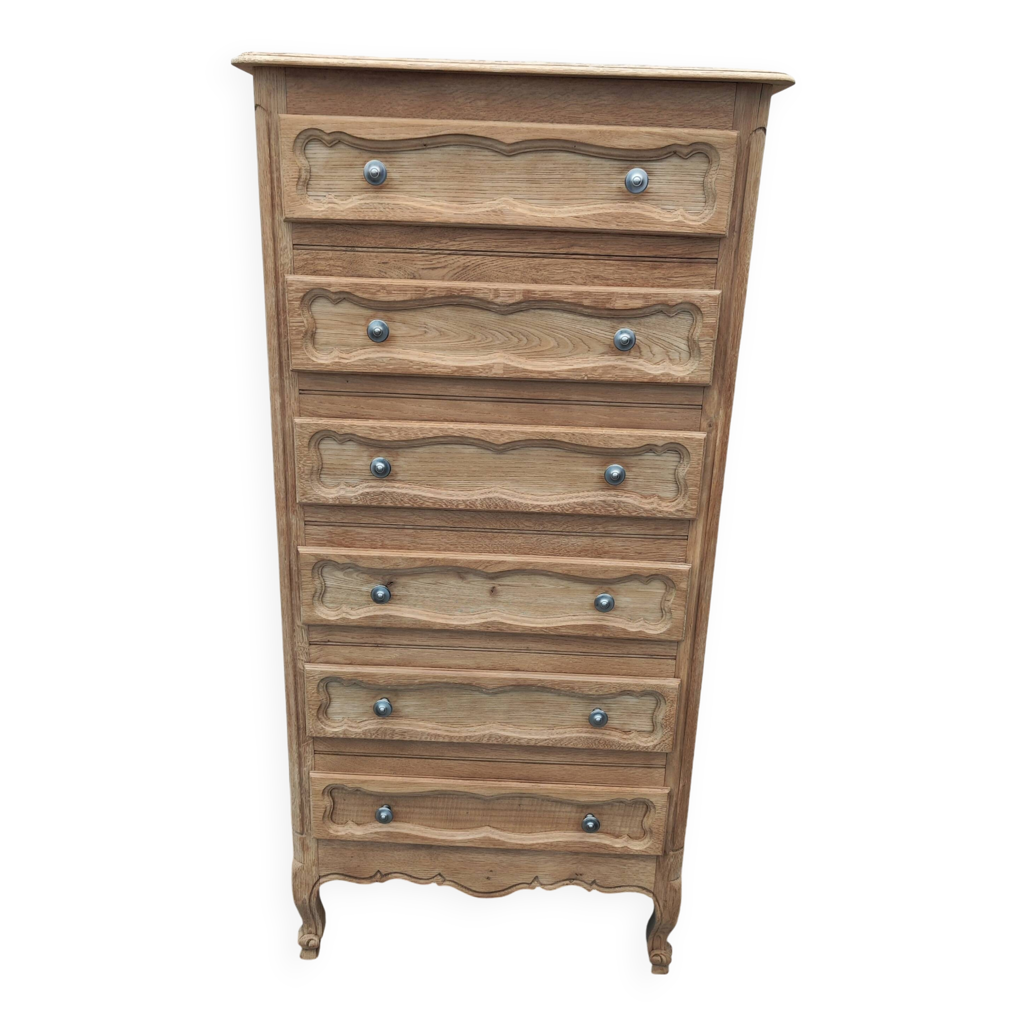 Meuble semainier commode chêne brut style louis xv