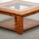 Walnut burl and glass coffee table circa 1980