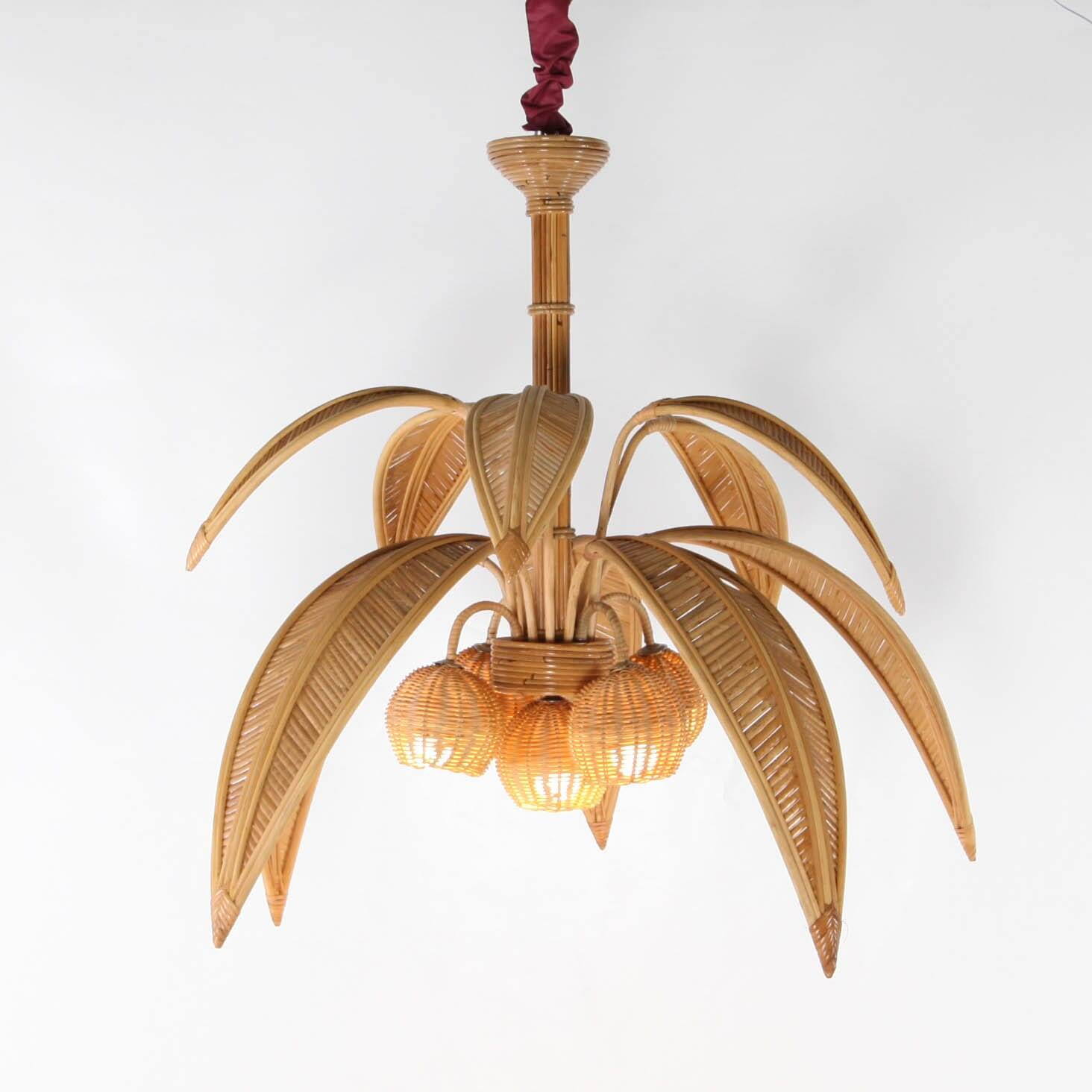 Coconut palm chandelier in rattan