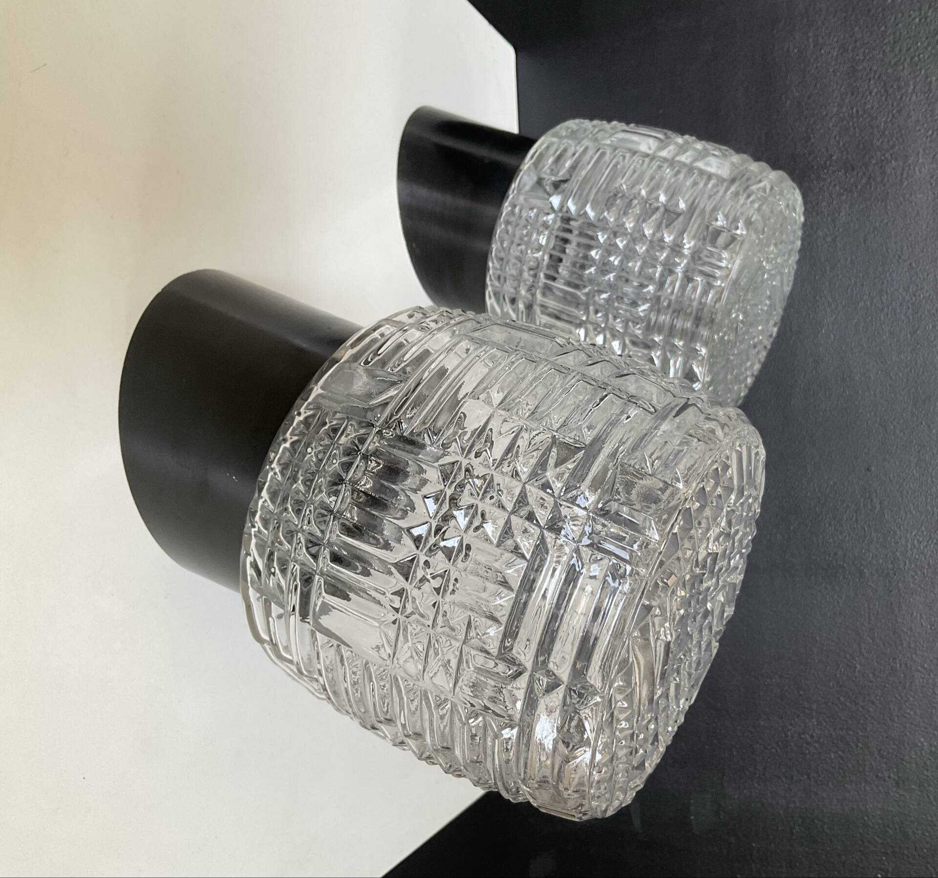 Pair of vintage moulded glass wall lights from the 70s.