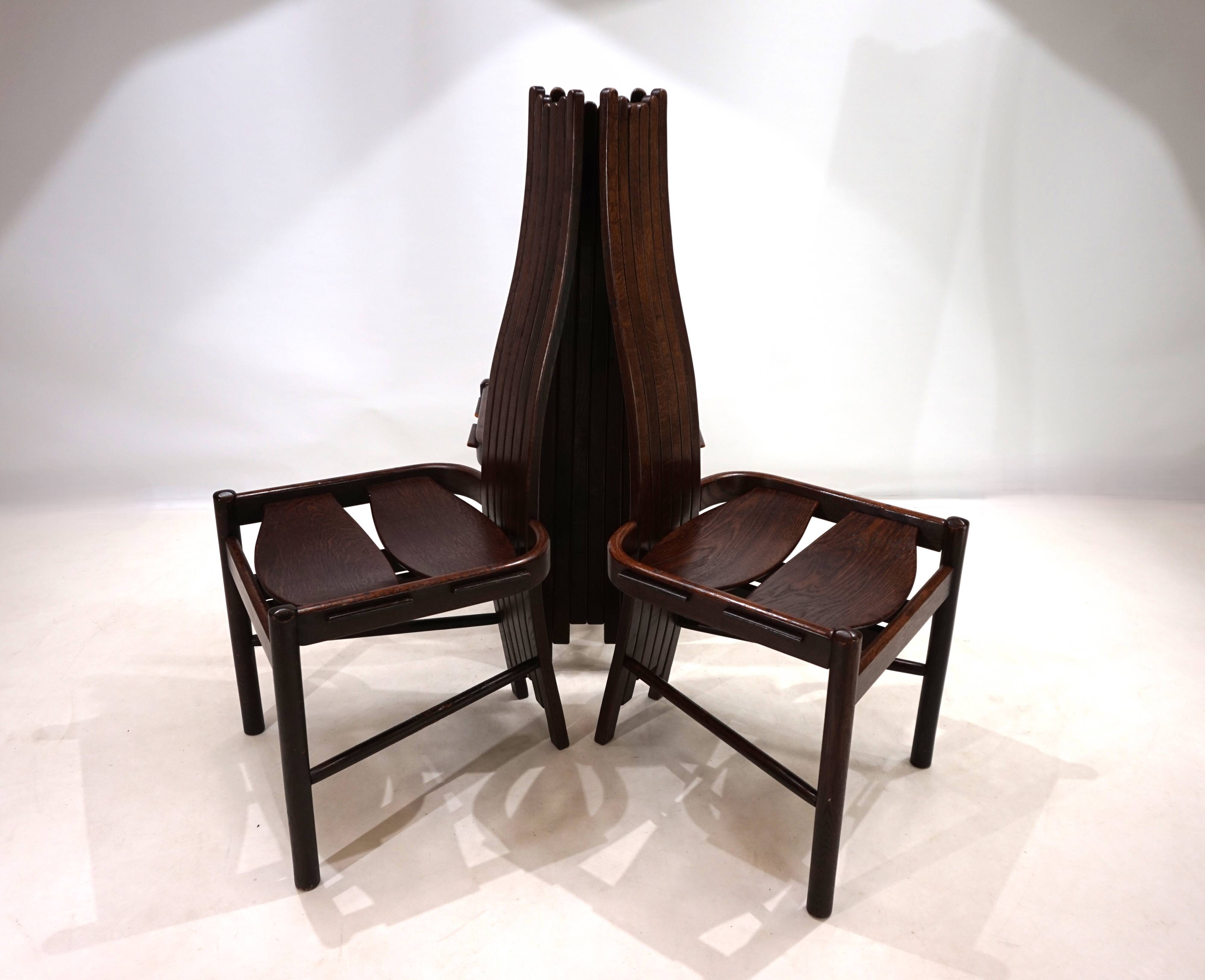 Set of 3 Allmilmö brutalist dining chairs oak, 1980