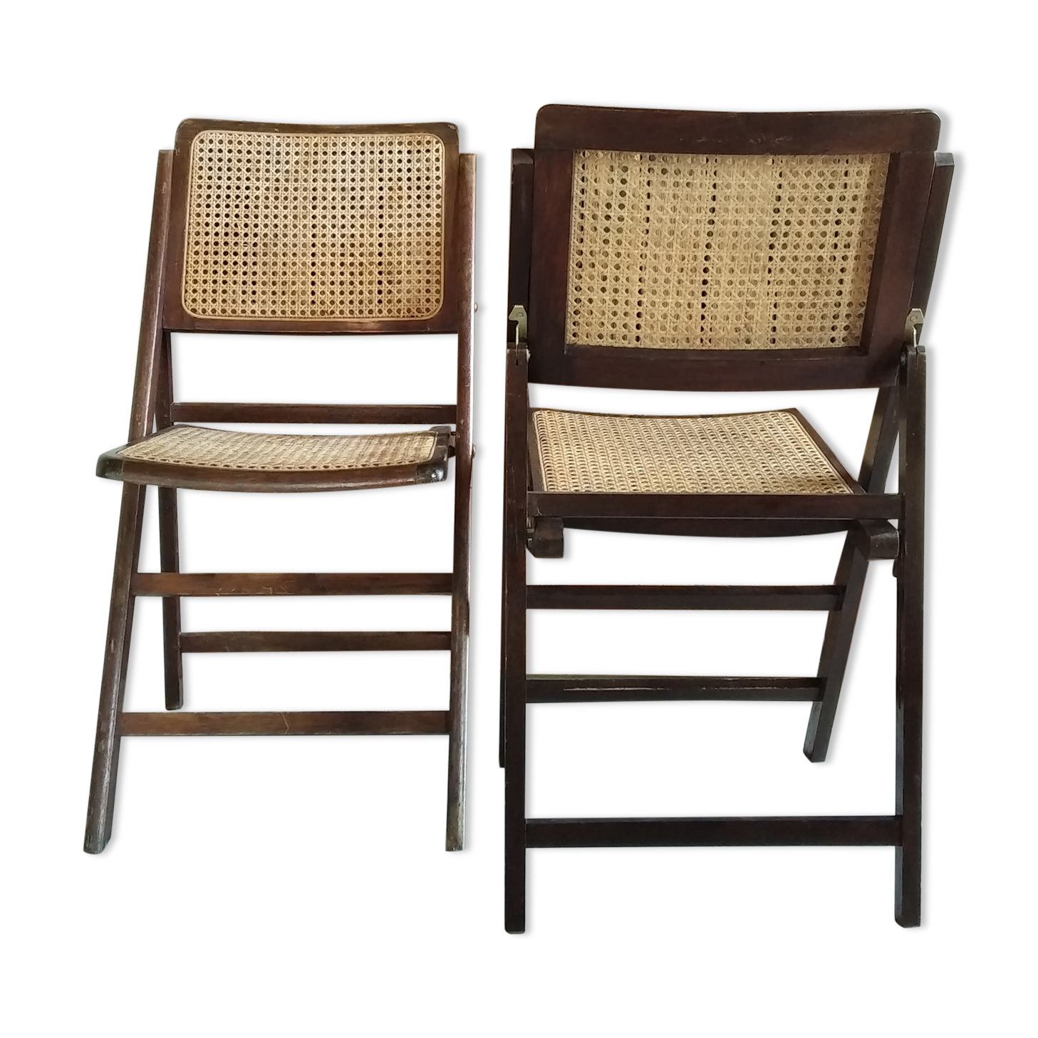 Pair of folding chairs wicker cané