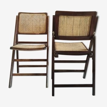 Pair of folding chairs wicker cané