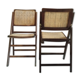 Pair of folding chairs wicker cané