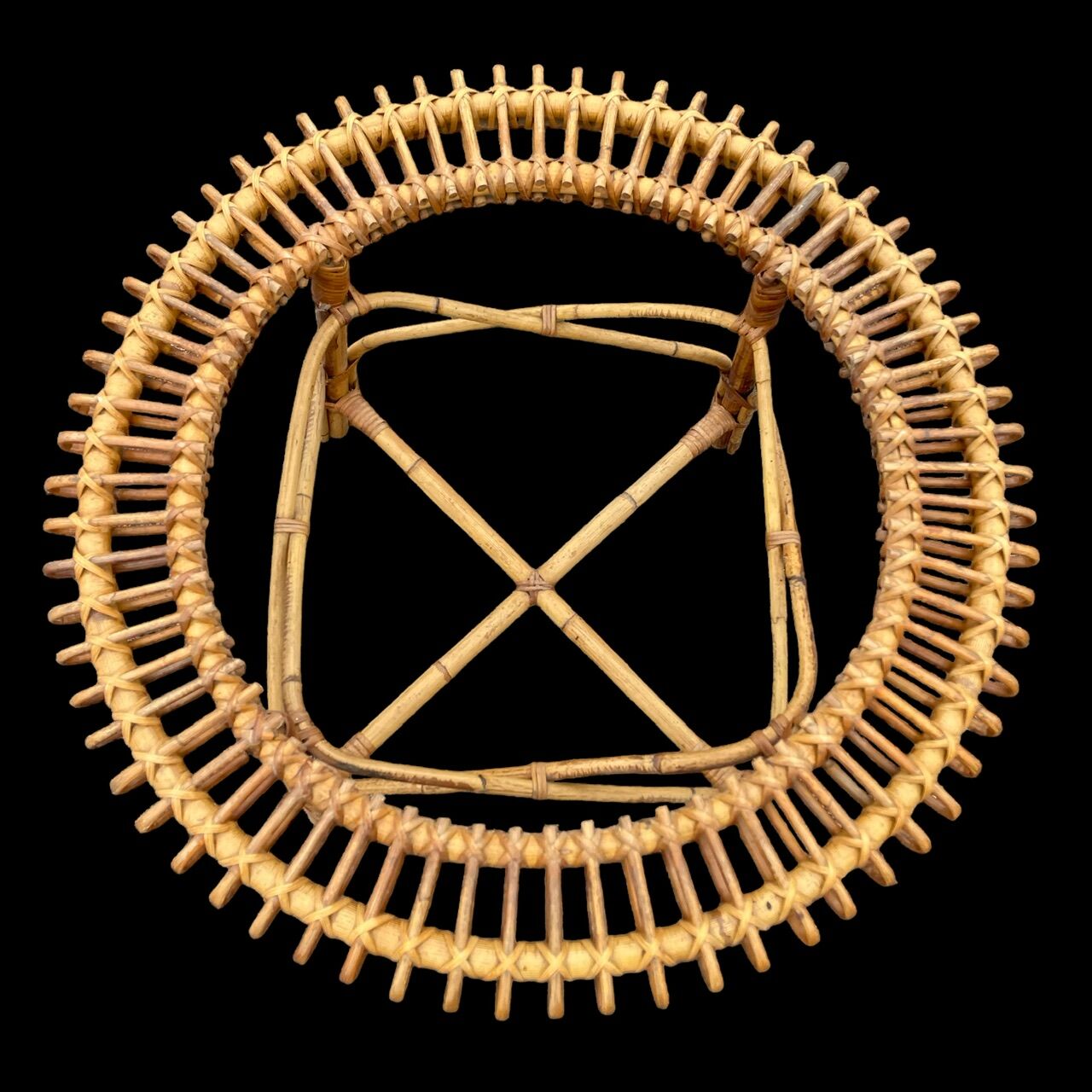 Sun coffee table in rattan and marble from the 50s