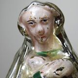 Old small virgin in polychrome 19th century glass eglomisée