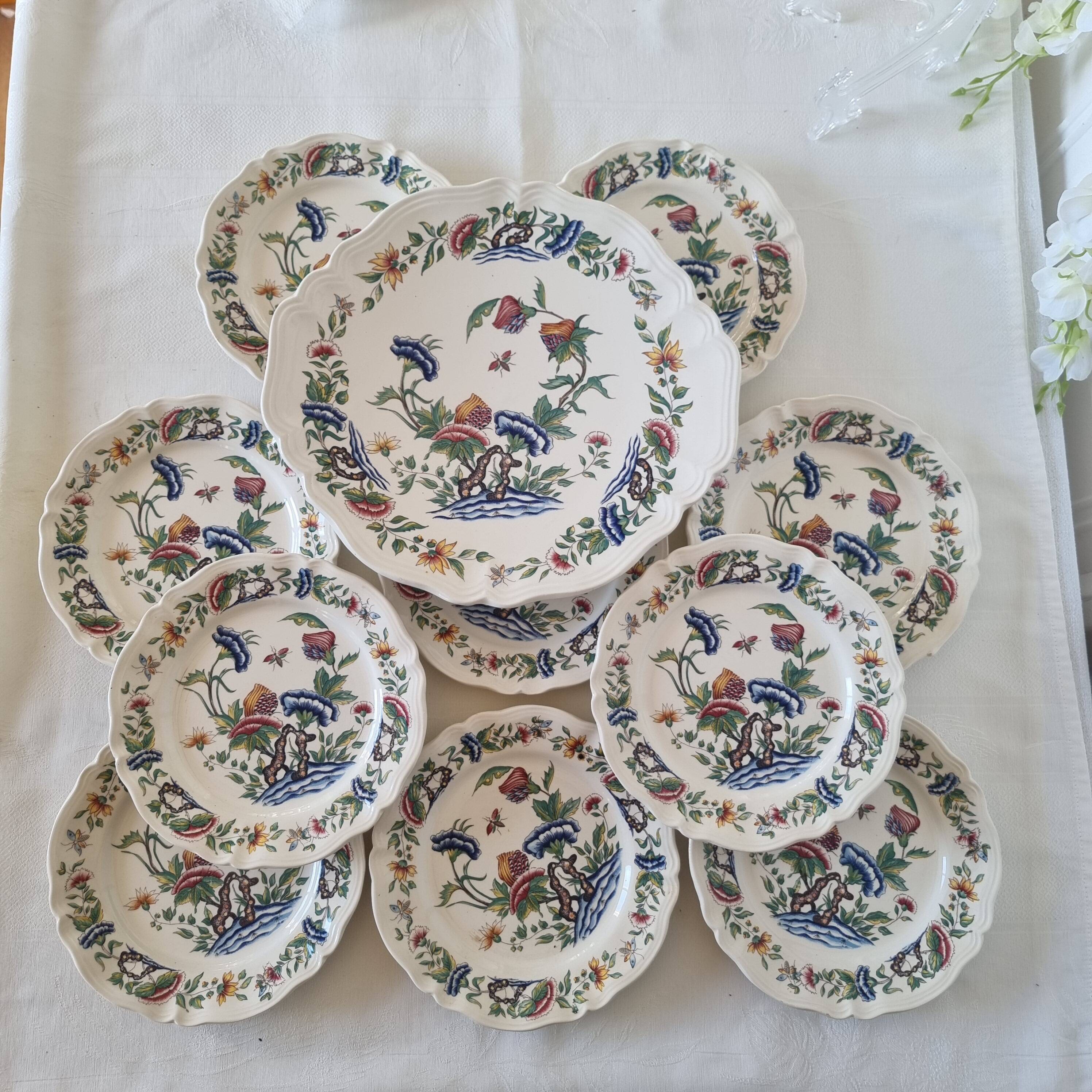 Roeun dessert plate set in French Sarreguemine porcelain