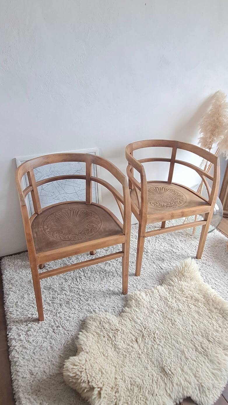 Pair of chairs in the style of antique armchairs circa 1940 - engraved seat.