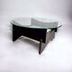 Vintage round coffee table with glass, wood and tiles